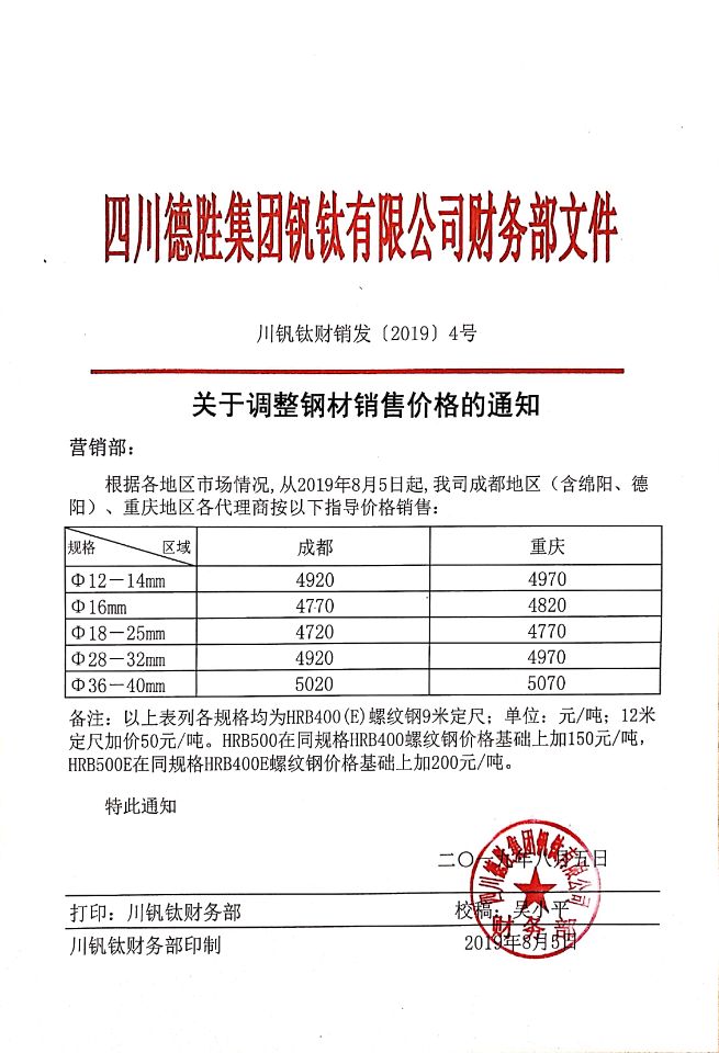 千亿平台登录入口8月5日钢材销售指导价