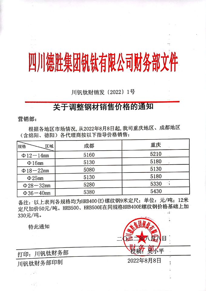 千亿平台登录入口2022年8月8日钢材销售指导价 千亿平台登录入口2022年8月8日钢材销售指导价